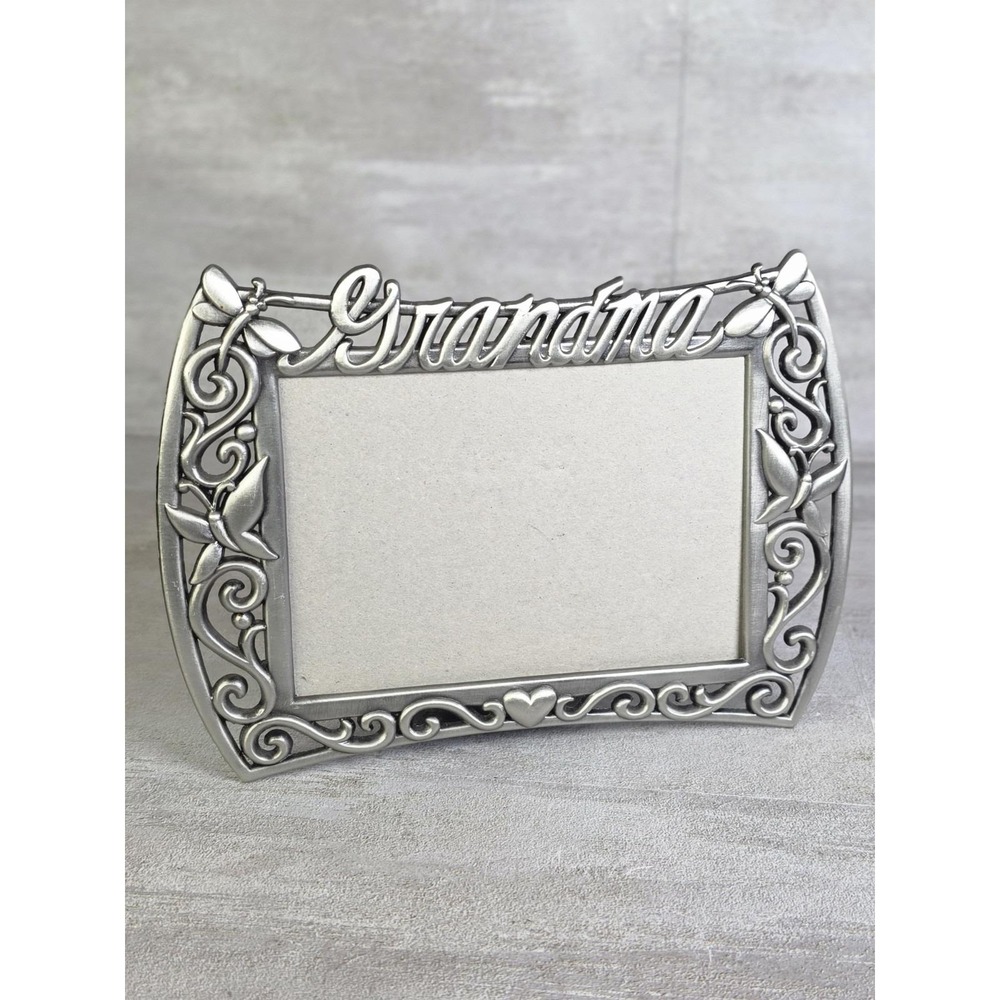 vintage silver-tone pewter metal picture frame "Grandma" 3.25x5" Dragonflies